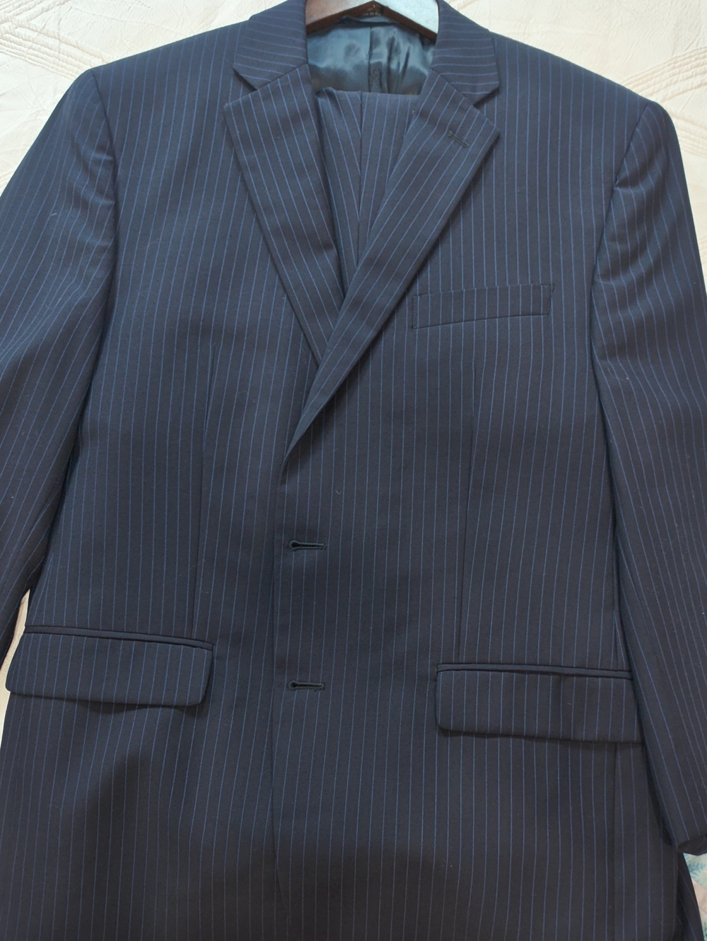 Lauren Ralph Lauren Mens 42R Navy Blue Pinstriped 2-Pc Suit Wythe Wool 36X28 EUC